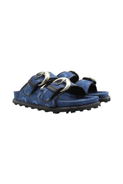 Marine Serre Monogram-print Double-buckle Sandals In Blue