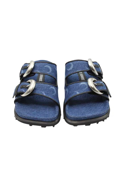 Marine Serre Monogram-print Double-buckle Sandals In Blue