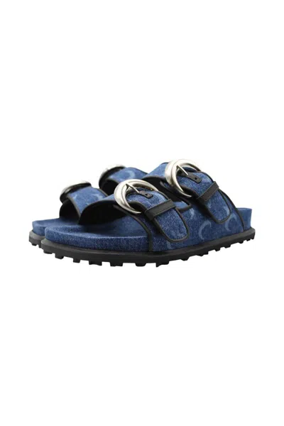 Marine Serre Monogram-print Double-buckle Sandals In Blue