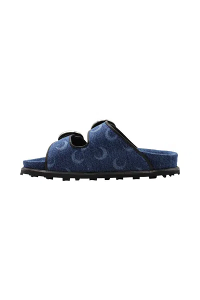 Marine Serre Monogram-print Double-buckle Sandals In Blue