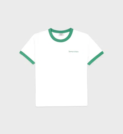 Shop Sporty And Rich Serif Logo Ringer T-shirt In White/verde