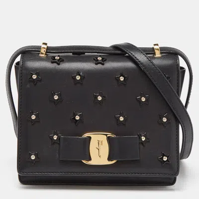 Shop Ferragamo Leather Vara Bow Embellished Crossbody Bag In Black