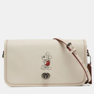 Shop Coach X Disney Mickey Offleather Penny Crossbody Bag In White