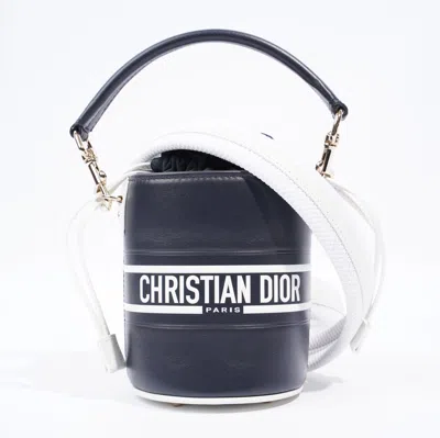 Shop Dior Micro Bucket Navy Calfskin Leather In Silver