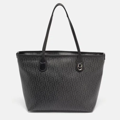Shop Aigner Monogram Coated Canvas And Leather Top Zip Tote In Black