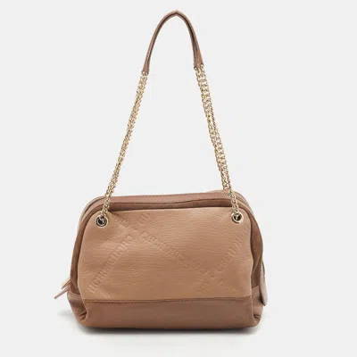 Shop Ch Carolina Herrera Leather And Suede Chain Satchel In Brown