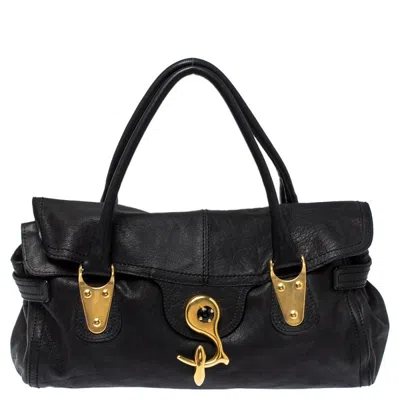 Shop Valentino Soft Leather Clasp Flap Satchel In Black
