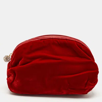 Shop Giuseppe Zanotti Velvet And Leather Zip Pouch In Red