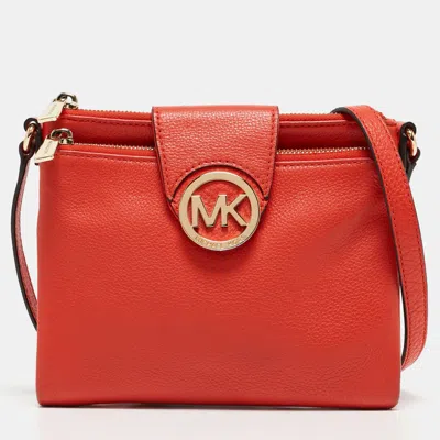 Shop Michael Kors Leather Large Fulton Crossbody Bag In Orange