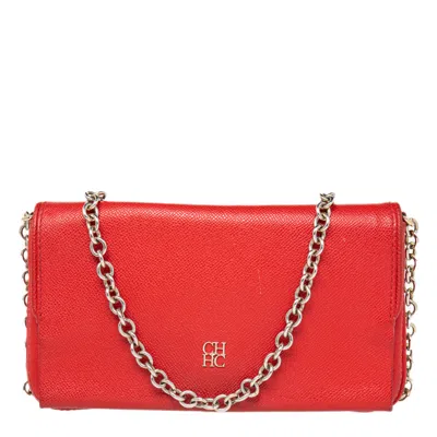 Shop Ch Carolina Herrera Monogram Leather Crossbody Bag In Red