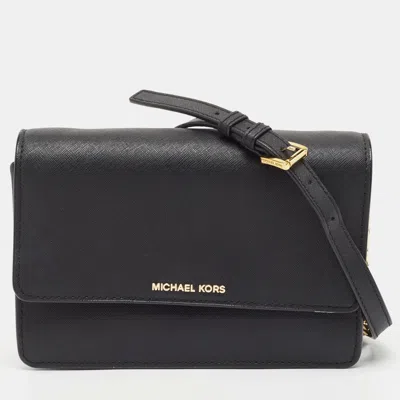 Shop Michael Kors Leather Daniela Crossbody Bag In Black