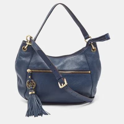Shop Michael Kors Leather Tassel Crossbody Bag In Blue