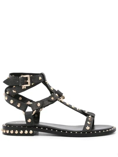 Shop Ash Cracked Leather Studded Sandals In Beige
