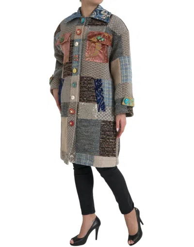 Shop Dolce & Gabbana Multicolor Patchwork Trench Coat Women's Jacket