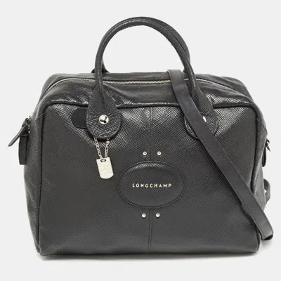 Shop Longchamp Textured Leather Tri-quadri Satchel In Black