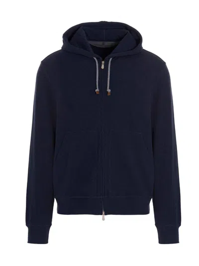 Shop Brunello Cucinelli Cotton Hoodie Sweatshirt Blue