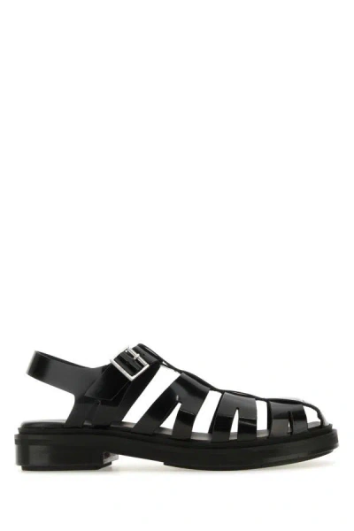 Shop Ami Alexandre Mattiussi Ami Unisex Black Leather Sandals
