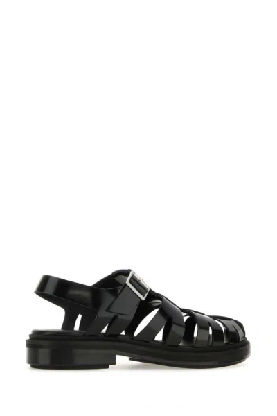Shop Ami Alexandre Mattiussi Ami Unisex Black Leather Sandals