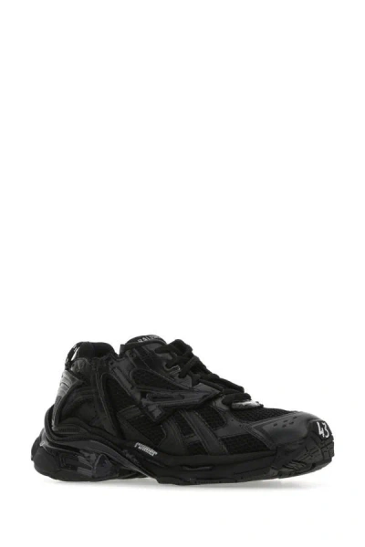 Shop Balenciaga Man Black Mesh And Rubber Runner Sneakers
