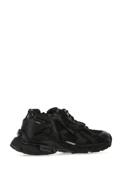 Shop Balenciaga Man Black Mesh And Rubber Runner Sneakers