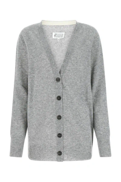 Shop Maison Margiela Woman Melange Grey Wool Blend Cardigan In Gray