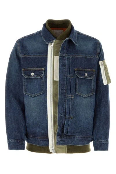 Shop Sacai Man Denim Jacket In Blue