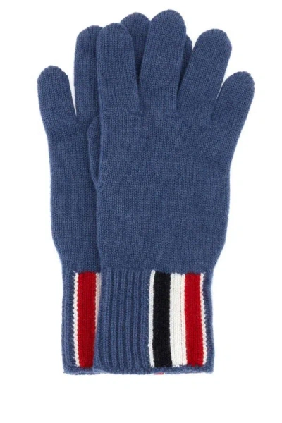 Shop Thom Browne Man Air Force Blue Wool Gloves