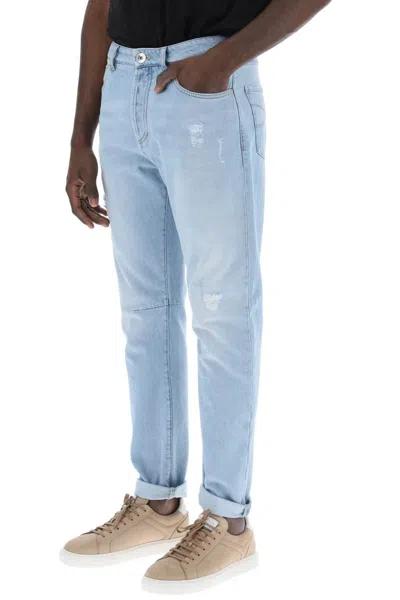 Shop Brunello Cucinelli Leisure Fit Jeans With Tapered Cut In Celeste