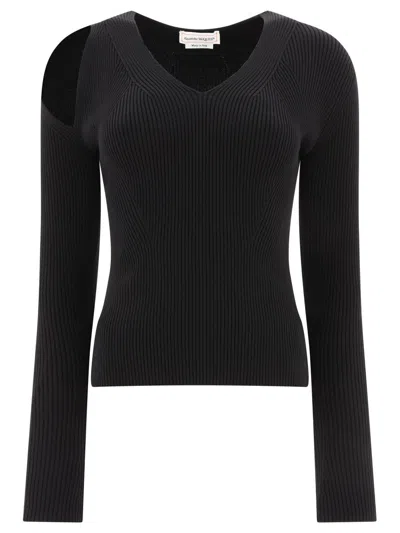 Shop Alexander Mcqueen Ribbed-knit Sweater With Cut-out Details In Black
