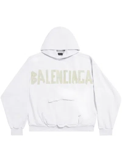 Shop Balenciaga Tape Type Cotton Hoodie In White