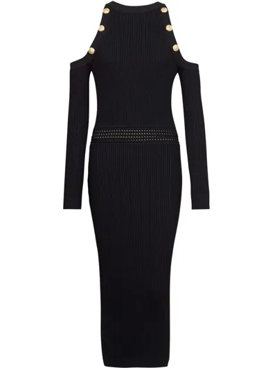 Shop Balmain - Cold-shoulder Midi Dress In Black