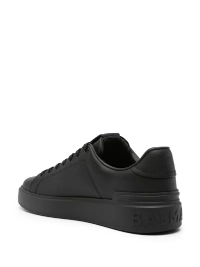 Shop Balmain Black Low Top Sneakers With Logo In Leather Man