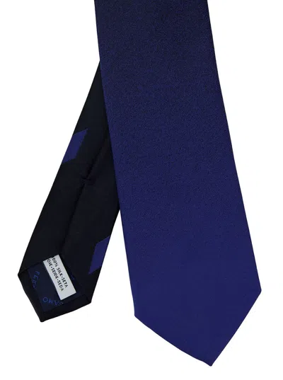 Shop Ferragamo Blue Tie With Logo Embroidery In Silk Man