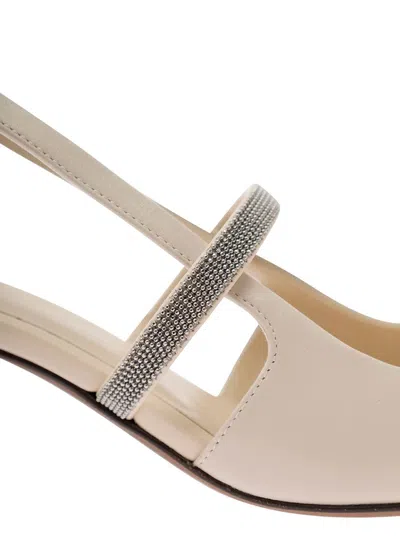Shop Brunello Cucinelli Ivory White Slingback Pumps With Monile Strap In Leather Woman In Grey
