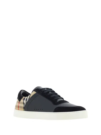Shop Burberry Stevie Suede Leather Sneakers In Black