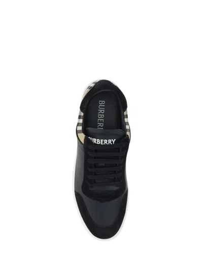 Shop Burberry Stevie Suede Leather Sneakers In Black