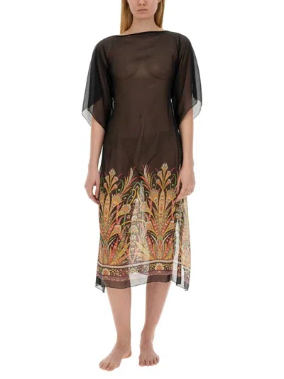Shop Etro Caftan With Print In Stampa F.do Nero