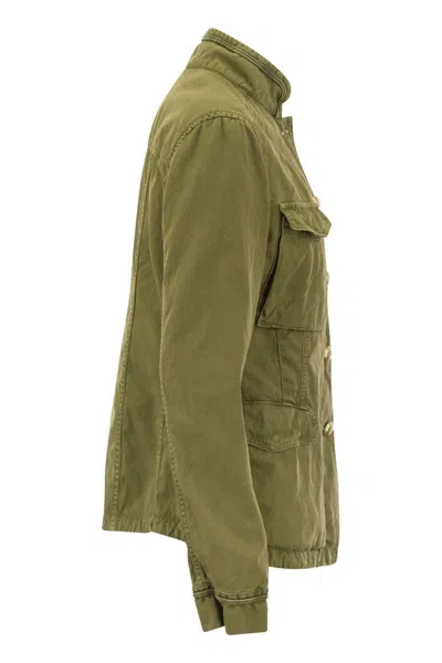 Shop Fay Cotton And Linen Sahariana In Military Green