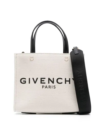 Shop Givenchy G-tote Canvas Mini Tote Bag In Beige