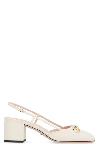 Shop Gucci Leather Slingback Pumps In Ivory