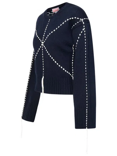 Shop Kenzo ' Sashiko Stitch' Sweater In Navy