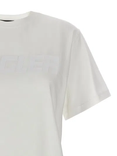 Mugler Crew Neck Jersey Top With Short Sleeves And Straight Hem In White