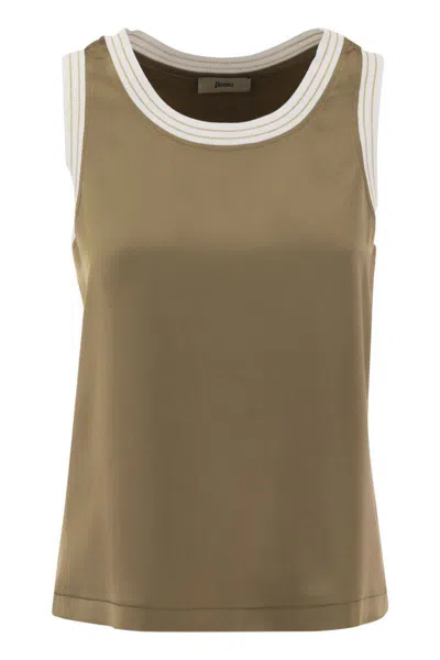 Shop Herno Casual Satin Top In Sand