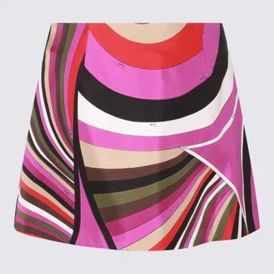 Shop Pucci Multicolor Silk Skirt In Khaki/fuxia