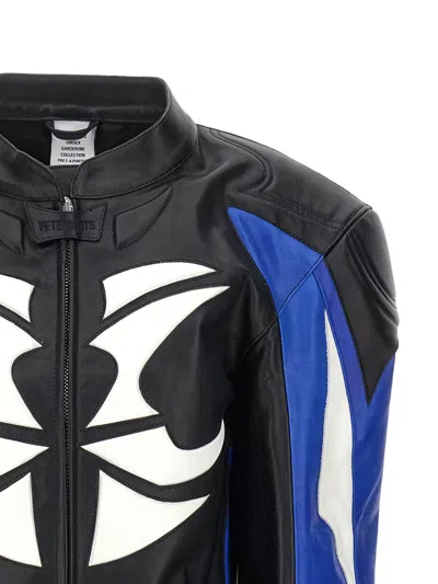 Shop Vetements 'tribal Leather Racing' Jacket In Multicolor