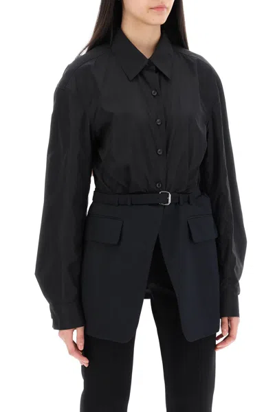 Shop Alexander Wang Bimaterial Jacket With Belt In Black