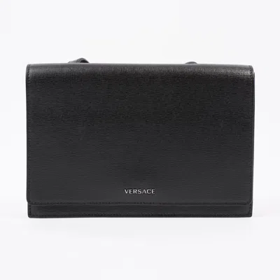 Shop Versace Flap Crossbody Leather In Black