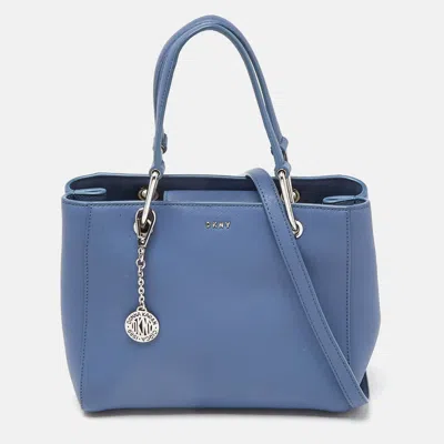 Shop Dkny Leather Julius Md Zip Tote In Blue