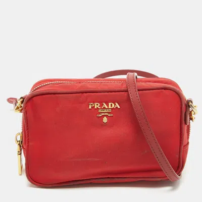 Shop Prada Nylon And Saffiano Leather Mini Crossbody Bag In Red