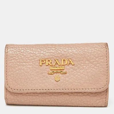 Shop Prada Leather 6 Rings Key Holder Case In Beige